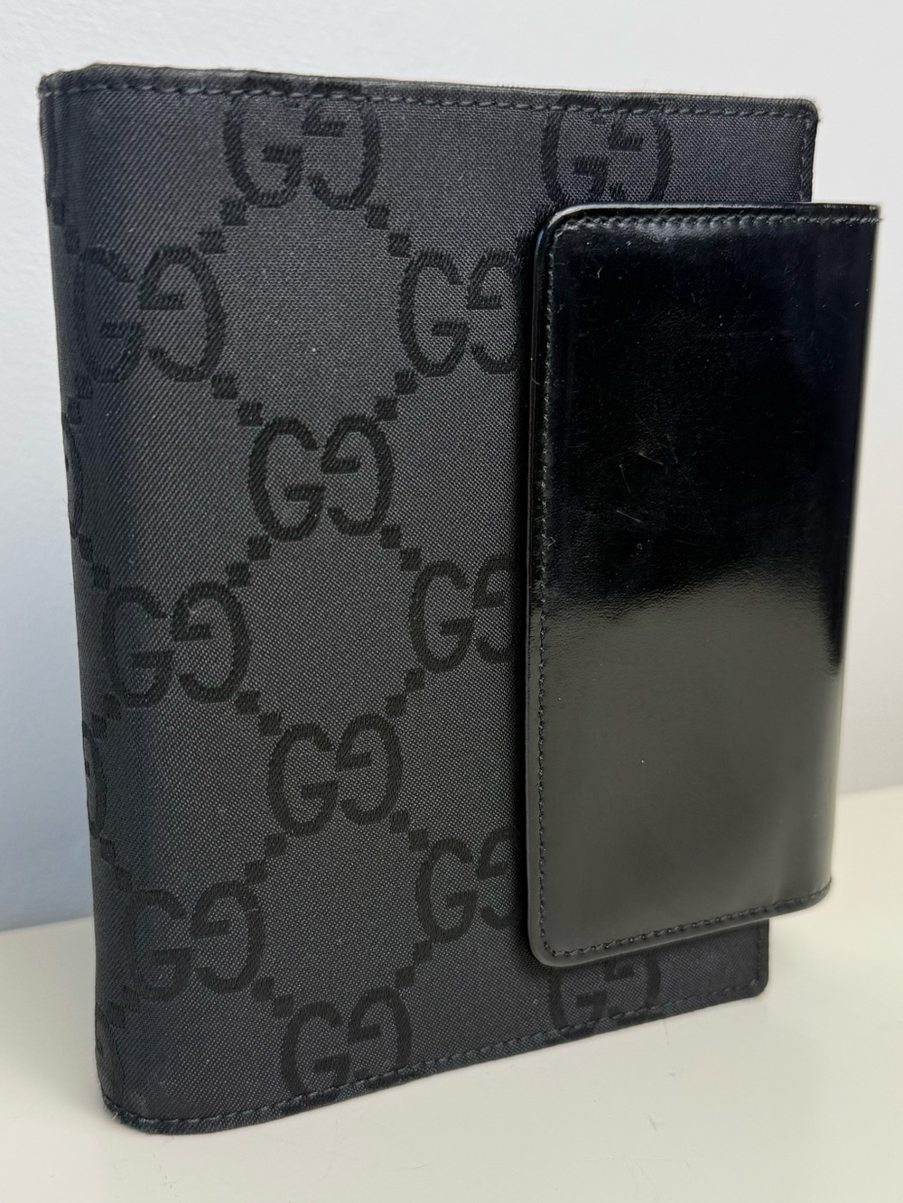 GUCCI Black GG Canvas with Leather Pocket PM Agenda Planner EUC